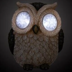 B&M Solar Resin Owl With Crystal Eyes - Brown -B&M 342059 crystal eyes owl brown copy