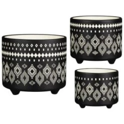 B&M Urban Eden Embossed Footed Planters 3pk - Black