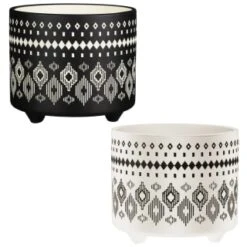 B&M Urban Eden Embossed Footed Planters 3pk - Black 9 B&M Urban Eden Embossed Footed Planters 3pk - Black -B&M 366531 3pk urban eden plant pot on tripod stand group