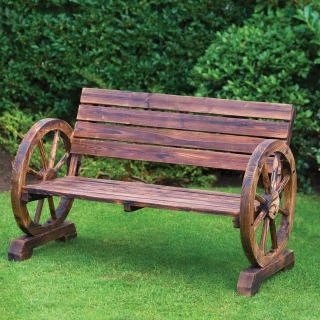 B&M Burntwood Wagon Wheel 2 Seater Bench 1 B&M Burntwood Wagon Wheel 2 Seater Bench