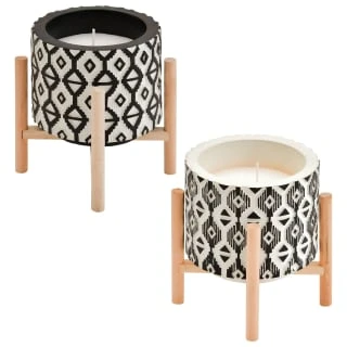 B&M Aztec Embossed Candle On Stand - White 2 B&M Aztec Embossed Candle On Stand - White - Image 2