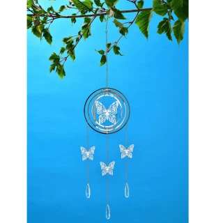 B&M 3D Metal Wind Spinner With Hanging Crystals - Butterfly 1 B&M 3D Metal Wind Spinner With Hanging Crystals - Butterfly
