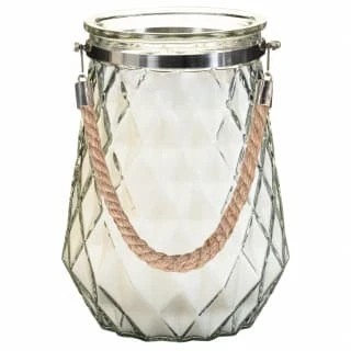B&M Large Faceted Glass Candle With Rope Handle - Cream 1 B&M Large Faceted Glass Candle With Rope Handle - Cream