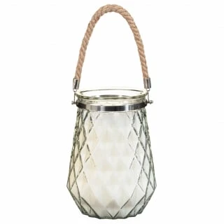 B&M Large Faceted Glass Candle With Rope Handle - Cream 2 B&M Large Faceted Glass Candle With Rope Handle - Cream - Image 2