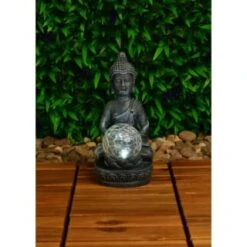 B&M Assorted Sitting Solar Buddha Garden Ornament 12 B&M Assorted Sitting Solar Buddha Garden Ornament -B&M 393441 sitting buddha garden ornament with solar crackle ball 2
