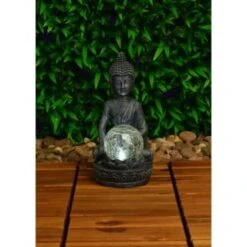 B&M Assorted Sitting Solar Buddha Garden Ornament 11 B&M Assorted Sitting Solar Buddha Garden Ornament -B&M 393441 sitting buddha garden ornament with solar crackle ball