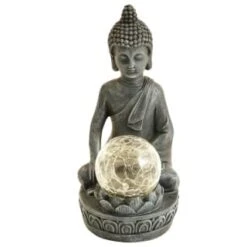 B&M Assorted Sitting Solar Buddha Garden Ornament 9 B&M Assorted Sitting Solar Buddha Garden Ornament -B&M 393441 sitting buddha garden ornament with solar crackle ball 5