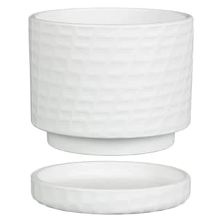 B&M White Ceramic Planter With Base Plate 2 B&M White Ceramic Planter With Base Plate - Image 2